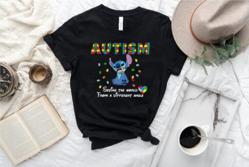 Seeing the World From a Different Angle Shirt, Stitch Autism Awareness Disney Shirt, Autism Month Tee, Puzzle Piece Tee