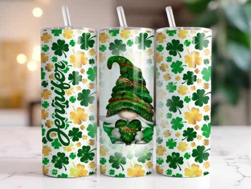 Clover Gnomes Personalized Tumbler St. Patrick's Day Faux Glitter 20oz Tumbler