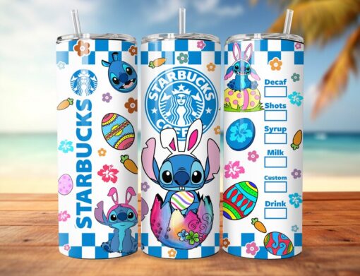 Easter Stitch Themed Tumbler - Insulated Stainless Steel 20 oz. Skinny Tumbler with Lid and Straw