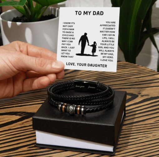 To My Dad Bracelet - Gift for him - Leather Bracelet with Personal Message - Presented in a Stylish Gift Box