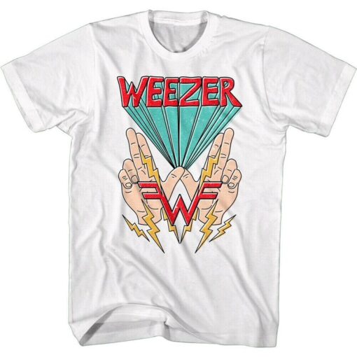 Weezer Band Men's T-Shirt W Hand Sign Graphic Tee 90s Alt Rock Group Concert Tour Merch Officially Licensed Merchandise