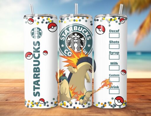 Cyndaquil Pokémon Themed Tumbler - Insulated Stainless Steel 20 oz. Skinny Tumbler with Lid and Straw