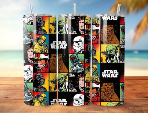 Star Wars Themed Tumbler - Insulated Stainless Steel 20 oz. Skinny Tumbler with Lid and Straw