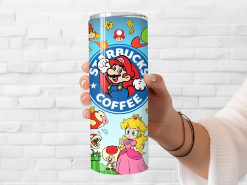 Super Mario Themed Tumbler - Insulated Stainless Steel 20 oz. Skinny Tumbler with Lid and Straw