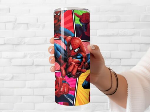 Spiderman Themed Tumbler - Insulated Stainless Steel 20 oz. Skinny Tumbler with Lid and Straw