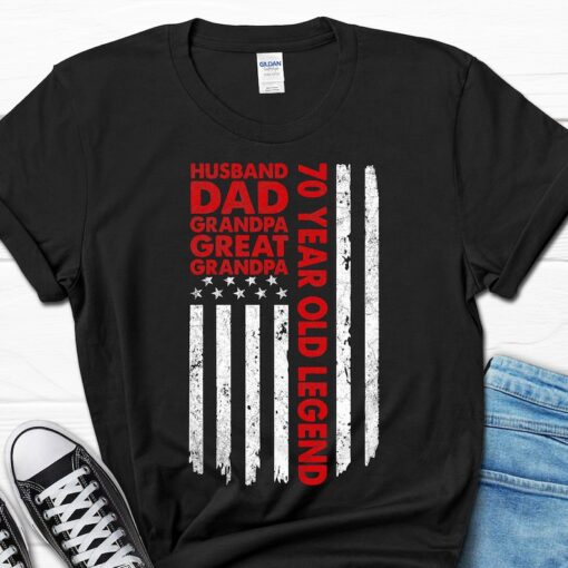 Husband Dad Grandpa Great Grandpa 70 Year Old Legend Gift For Him, 70th Birthday Men's Shirt