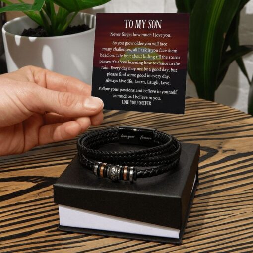 To My Son LOVE YOU FOREVER Vegan Leather Bracelet