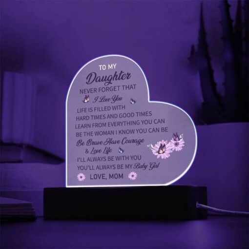 Daughter Gift, Love Mom Beautiful Light Up LED Acrylic Heart Plaque, Personalized Birthday Present, Christmas, Home