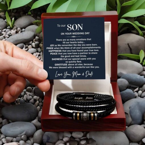 Son Getting Married Gift from Mom, Leather Bracelet Gift To Son On Wedding Day, Wedding Gifts for Son from Mom