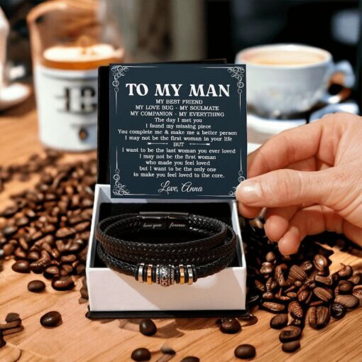 To My Man Leather Bracelet Gift, Husband Gift from Wife, Boyfriend Bracelet Gift from Girlfriend, Gift for Him Christmas