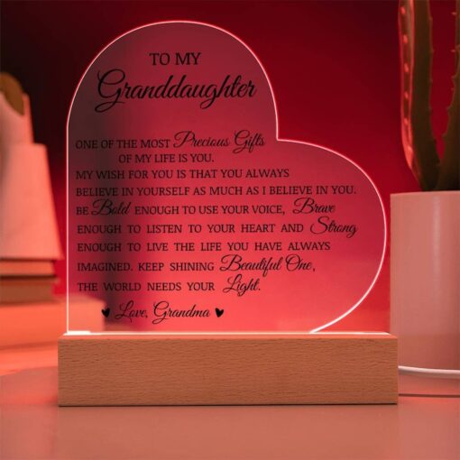 To My Granddaughter "Believe In Yourself" Acrylic Heart Plaque Gift for Granddaughter, Granddaughter Plaque