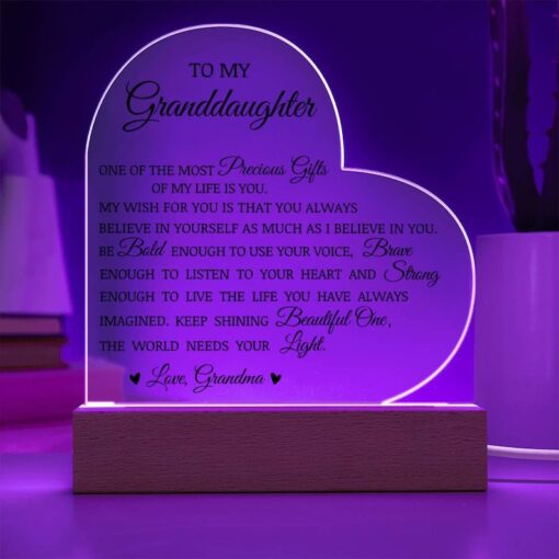 To My Granddaughter "Believe In Yourself" Acrylic Heart Plaque Gift for Granddaughter, Granddaughter Plaque