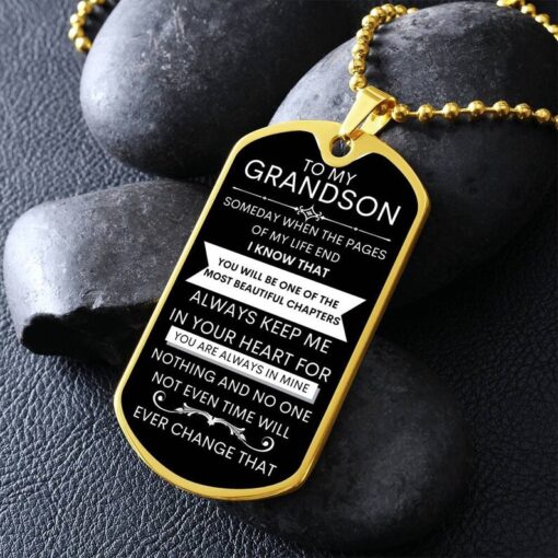 Personalized Grandson Dog Tag Necklace with Sentimental Quote, Customize Gift for Grandson, Stainless Steel Keepsake