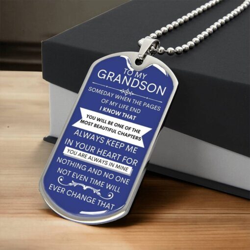 Personalized Grandson Dog Tag Necklace with Sentimental Quote, Customizable Gift for Grandson, Stainless Steel Keepsake