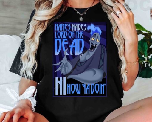 Funny Disney Villains The Name's Hades Quote Graphic T-Shirt, Hercules Megara Phil Tee