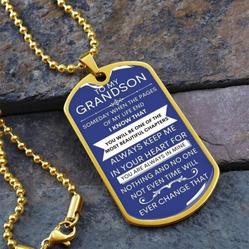 Personalized Grandson Dog Tag Necklace with Sentimental Quote, Customizable Gift for Grandson, Stainless Steel Keepsake