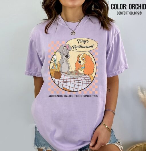 Retro Lady And The Tramp Comfort Colors® Shirt, Disney Dogs Couple Shirt, Disney Dog Romantic Shirt