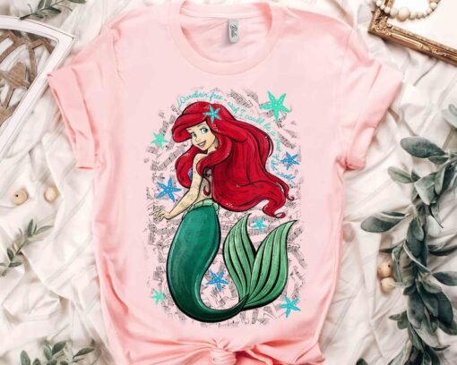 The Little Mermaid Ariel's Song Music Notes T-Shirt, Disney Flounder Sebastian Ursula Matching Tee