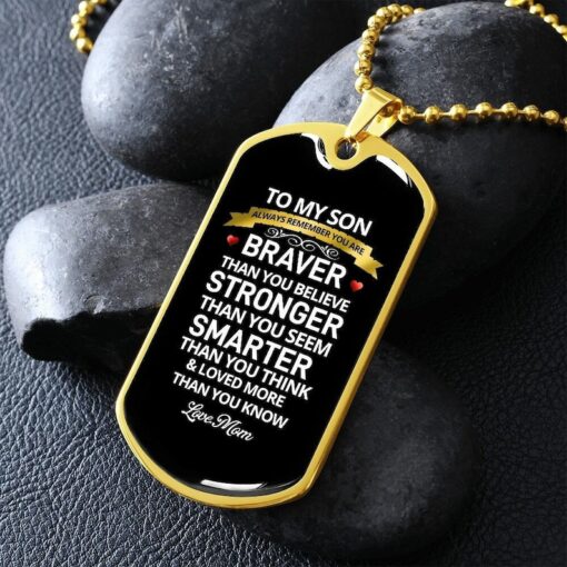 To My Strong, Brave Son Dog Tag Love Mom, Son Birthday, Son Mom Gifts, Son Necklace Gift, Birthday Gift for Son