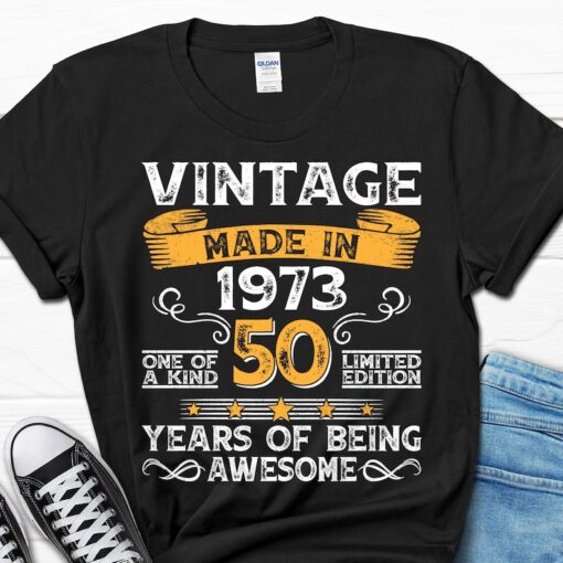 Vintage 1973 Men's Shirt, 50 Years Of Being Awesome Gift For Him, 50th Birthday Tee For Men, 50 Year Old Dad T-Shirt