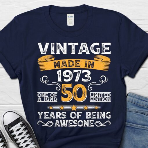 Vintage 1973 Men's Shirt, 50 Years Of Being Awesome Gift For Him, 50th Birthday Tee For Men, 50 Year Old Dad T-Shirt