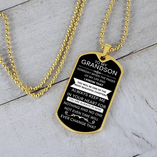 Personalized Grandson Dog Tag Necklace with Sentimental Quote, Customize Gift for Grandson, Stainless Steel Keepsake