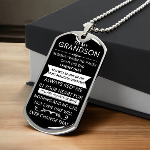 Personalized Grandson Dog Tag Necklace with Sentimental Quote, Customize Gift for Grandson, Stainless Steel Keepsake