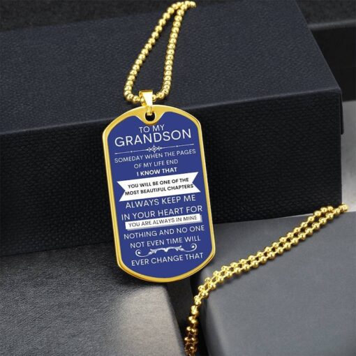 Personalized Grandson Dog Tag Necklace with Sentimental Quote, Customizable Gift for Grandson, Stainless Steel Keepsake