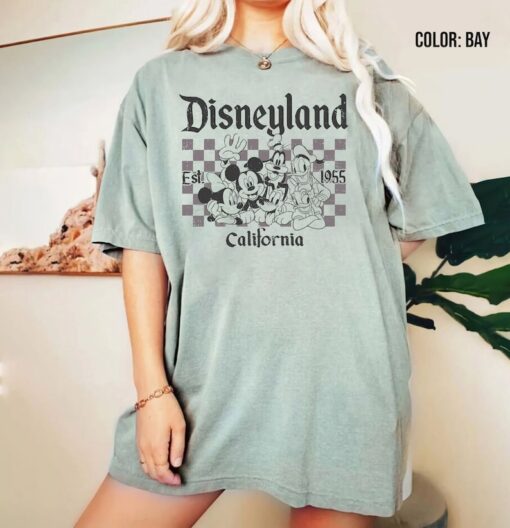 Vintage Disneyland Mickey and Friends Checkered Shirt, Retro Disneyland Est 1955 California Shirt, Disney Group Matching