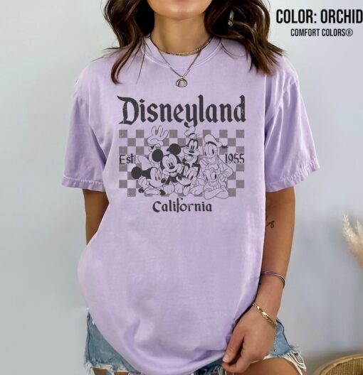 Vintage Disneyland Mickey and Friends Checkered Shirt, Retro Disneyland Est 1955 California Shirt, Disney Group Matching