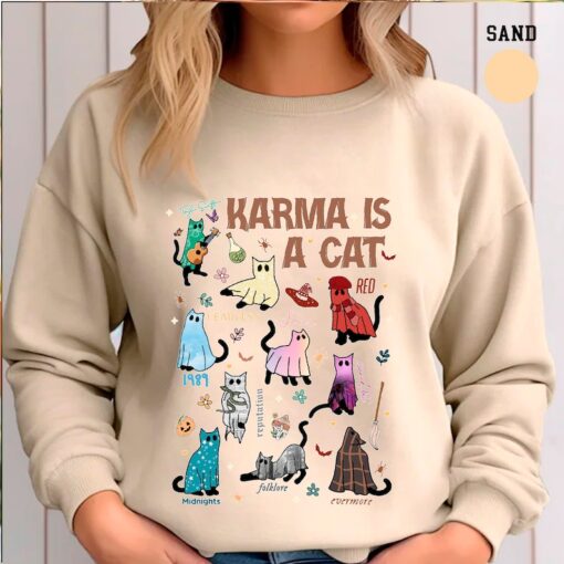 Karma Is A Cat, Music Albums As Books Sweatshirt, Fan Crewneck, Music Sweatshirt, Music Fan Album Sweatshirt