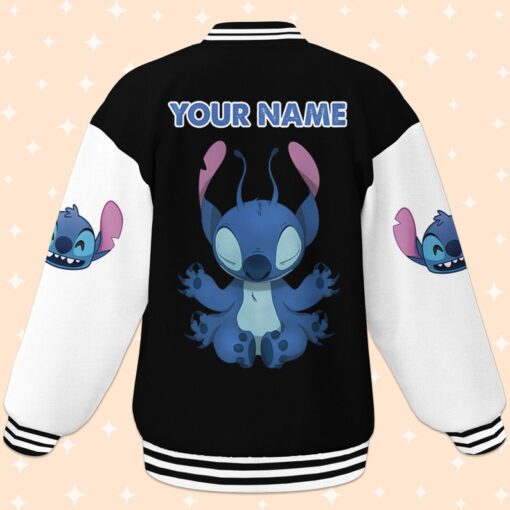 Personalize Stitch Yoga Black Varsity Jacket, Matching Baseball Team Outfit, Adult Varsity Jacket, Custom Disney Jacket