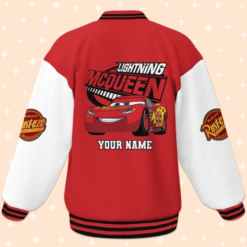 Personalize Lightning Mcqueen Speed Red Black Varsity Jacket, Matching Baseball Team Outfit,Adult Varsity Jacket