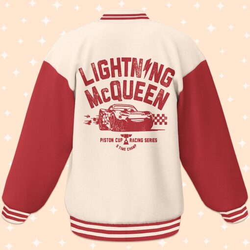 Personalize Cars Lightning McQueen Piston Cup Racing Series Red Style Varsity Jacket,Baseball Outfit, Adult Jacket