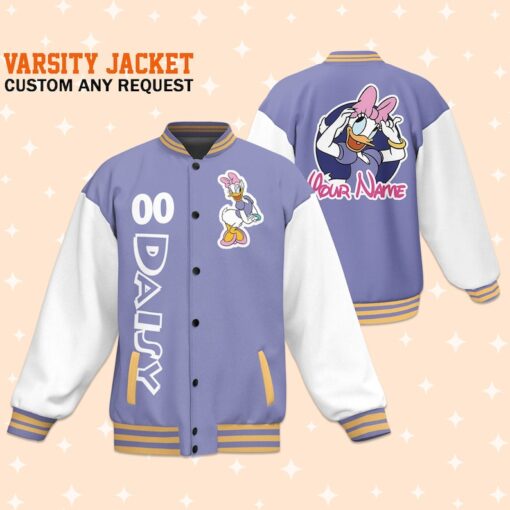 Custom Daisy Purple Varsity Jacket, Adult Varsity Jacket, Personalized Disney Jacket, Daisy Jacket, Baseball Outfit