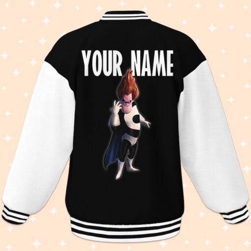 Personalized Disney The Incredibles Syndrome Black And White Varsity Jacket,Baseball Team Outfit,Baseball Team Outfit