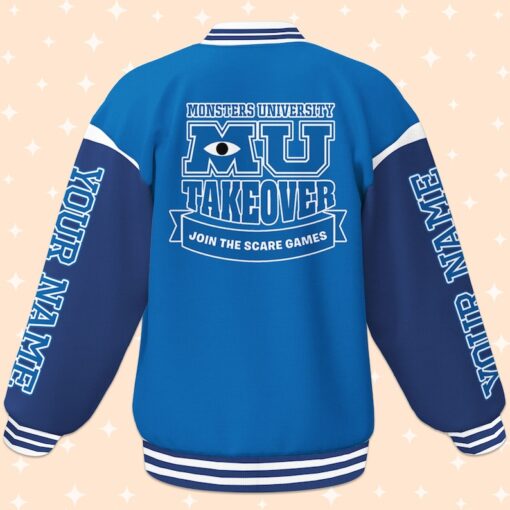 Custom Monster University Uniform Blue Arm Varsity Jacket, Baseball Outfit,Personalized Jacket, Baseball Team Outfit