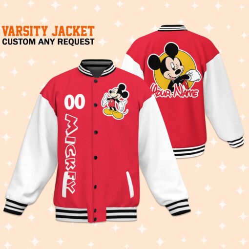 Custom Mickey Red Varsity Jacket, Adult Varsity Jacket, Personalized Disney Jacket, Baseball Team Outfit