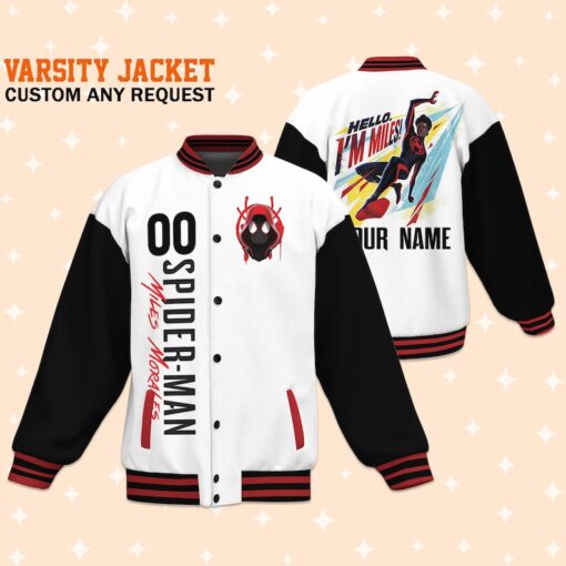 Custom Spiderman Miles Morales Toon Varsity Jacket, Adult Varsity Jacket, Personalized Jacket, Baseball Team Outfit