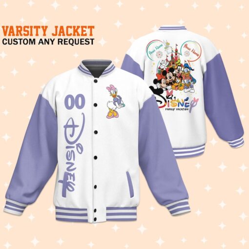 Custom Disney Family Vacation Daisy Varsity Jacket, Adult Varsity Jacket, Personalized Disney Jacket, Baseball Outfit