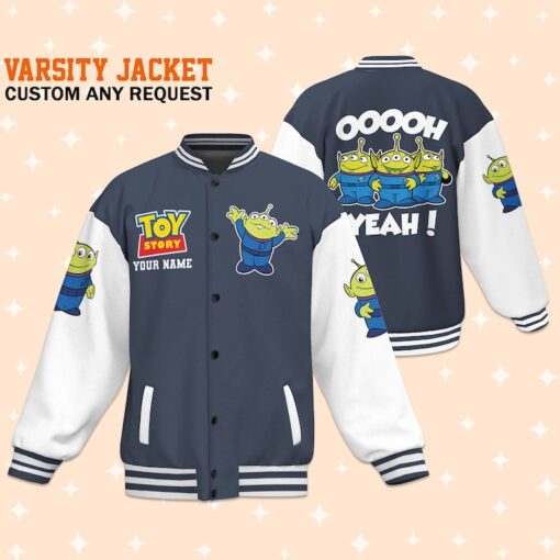 Personalize Toy Story Aliens OOOOH Yeah Varsity Jacket, Adult Varsity Jacket, Baseball Team Outfit