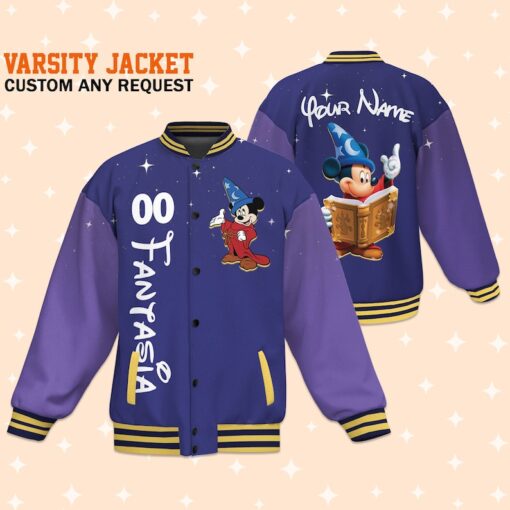 Custom Mickey Fantasia Varsity Jacket, Adult Varsity Jacket, Personalized Disney Jacket, Baseball Team Outfit