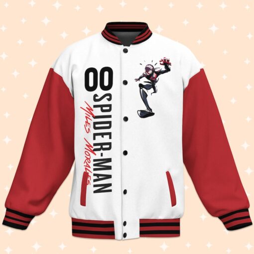 Custom Spiderman Miles Morales White Varsity Jacket, Adult Varsity Jacket, Personalized Jacket, Baseball Team Outfit