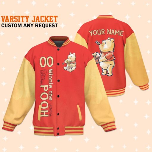 Custom Winnie the Pooh Varsity Jacket, Adult Varsity Jacket, Personalized Disney Jacket, Baseball Team Outfit