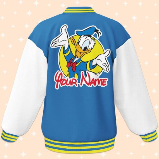 Custom Donald Blue Varsity Jacket, Adult Varsity Jacket, Personalized Disney Jacket, Donald Gift,Baseball Team Outfit