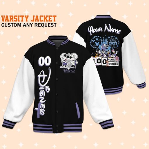 Custom Disney 100 Years Varsity Jacket, Adult Varsity Jacket, Personalized Disney Jacket, Baseball Team Outfit