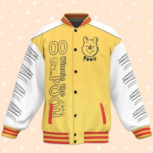 Custom Winnie the Pooh Doodle Varsity Jacket, Adult Varsity Jacket, Personalized Disney Jacket, Baseball Team Outfit