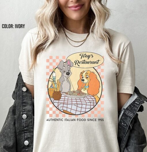 Retro Lady And The Tramp Comfort Colors® Shirt, Disney Dogs Couple Shirt, Disney Dog Romantic Shirt