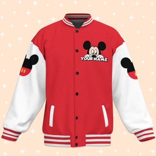 Personalize Jersey Mickey Smile Red White Varsity Jacket, Adult Varsity Jacket, Baseball Team Outfit