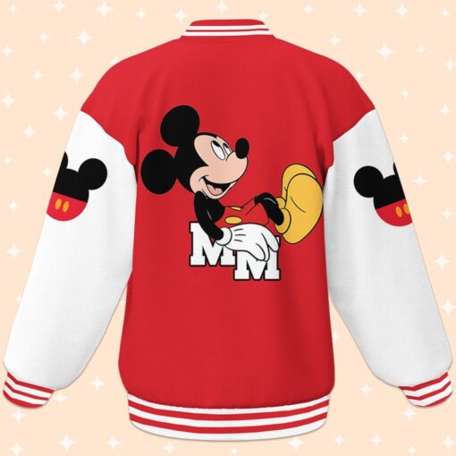 Personalize Jersey Mickey Smile Red White Varsity Jacket, Adult Varsity Jacket, Baseball Team Outfit